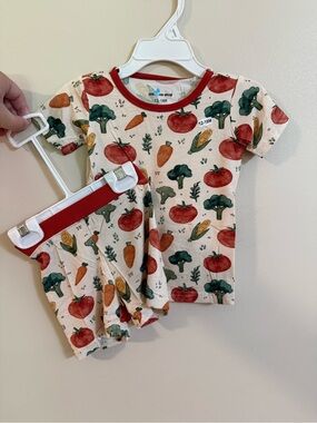 Little One Shop Kids Vegetable Print Pajama Set Cream with Red Trim 12-18 month